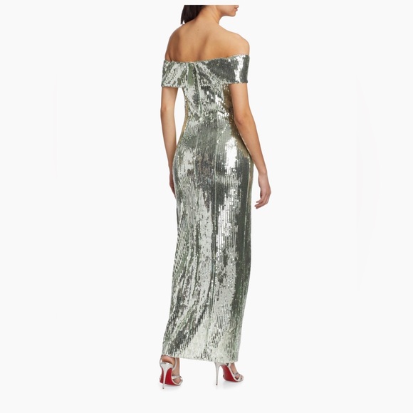 Galvan London 'Glencoe' Sequined Off-The-Shoulder Gown in Seaglass - Picture 4 of 6